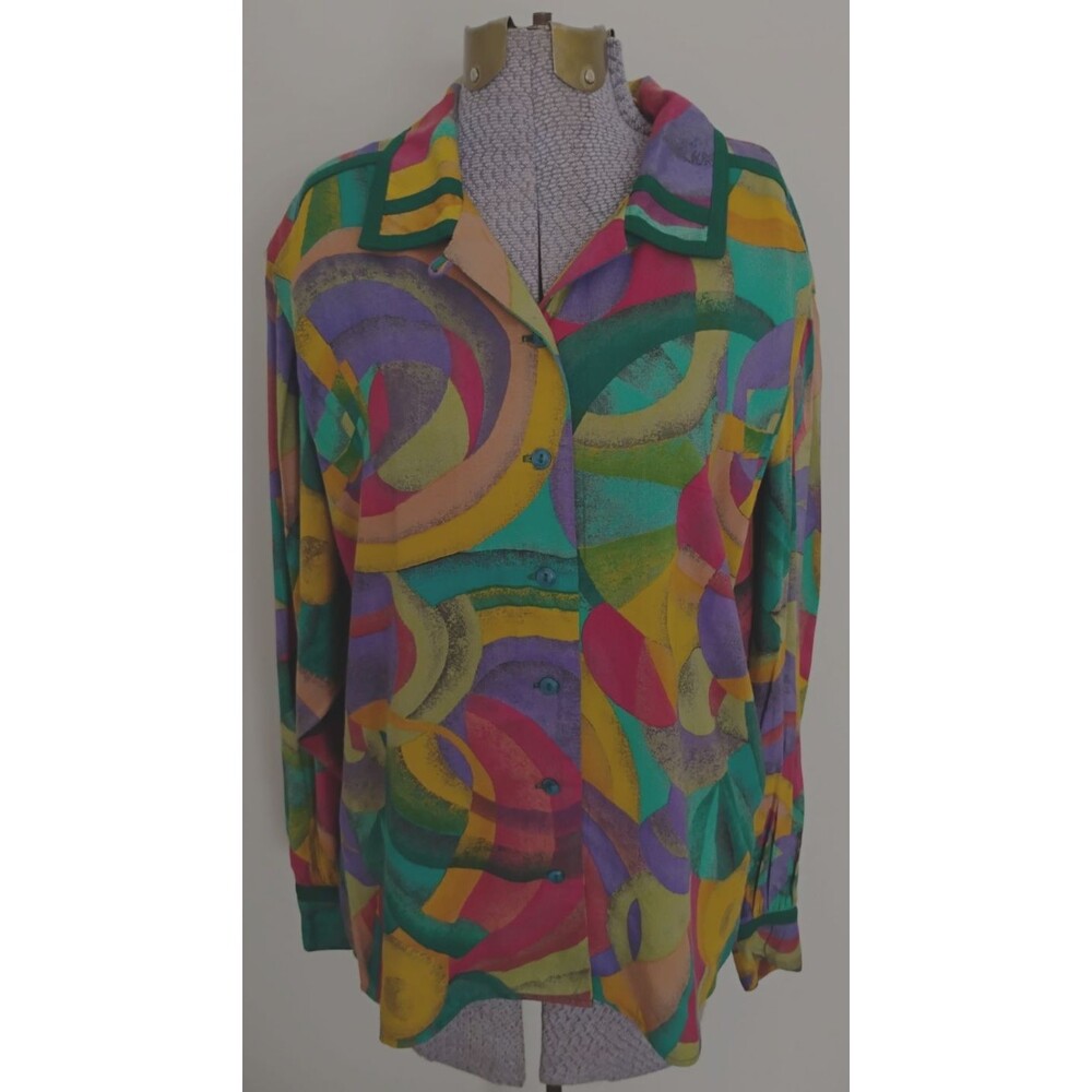 VTG 80s Blouse Shirt HOWARD WOLF sz 10 Graphic Print Contemporary Secretary Geek